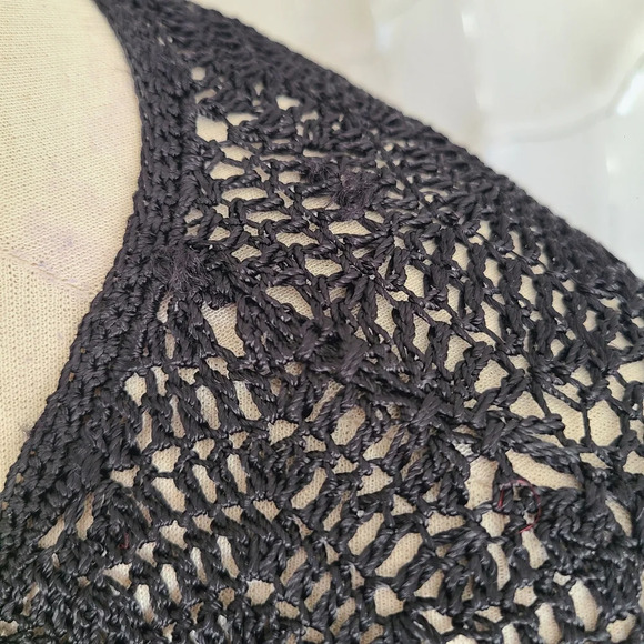 Vintage Conrad C Open Knit Tee Pullover / Black Knit / Tagged Medium - Picture 3 of 7